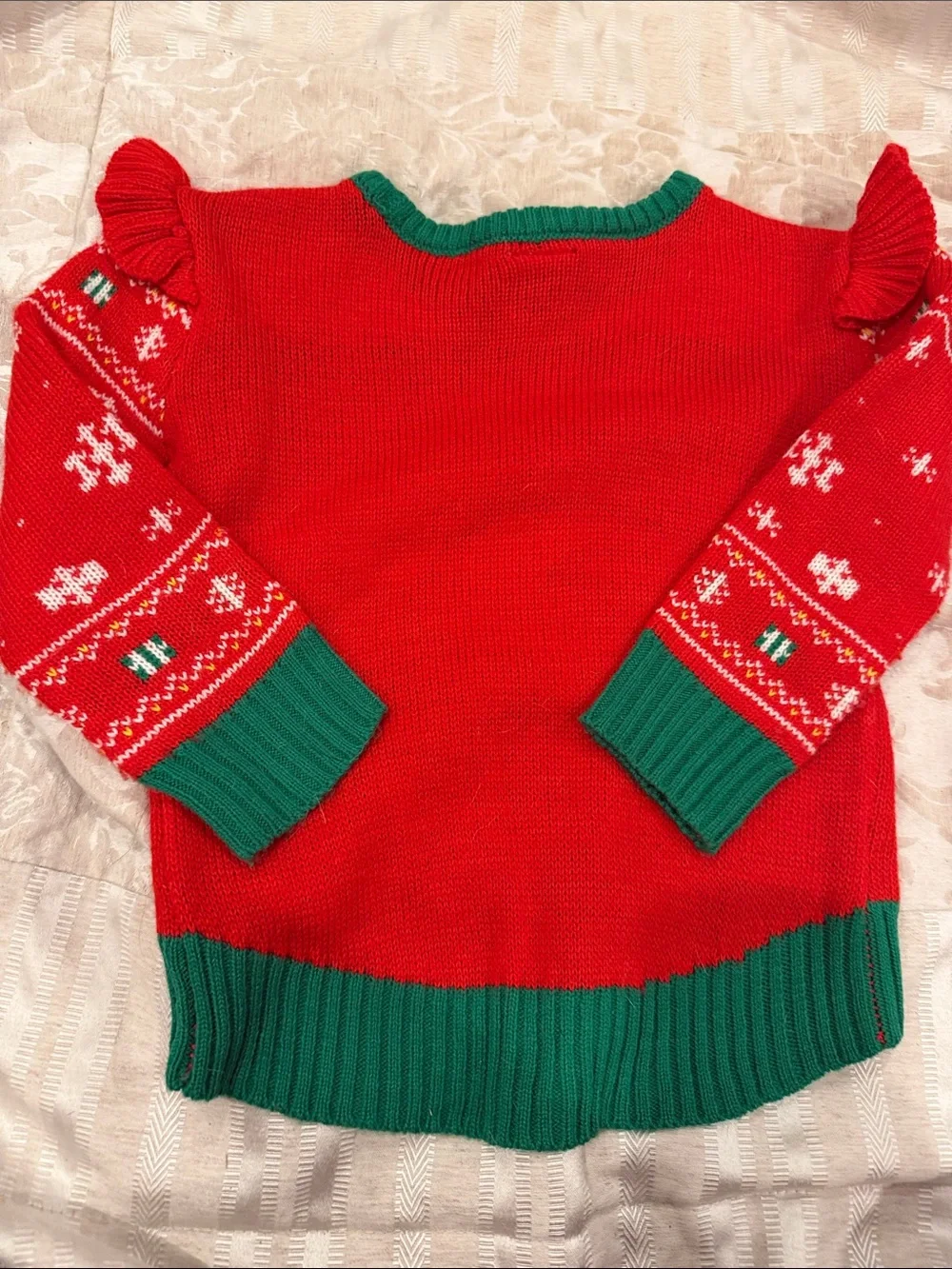 Kids Red Grinch Holiday Sweater with Green Trim